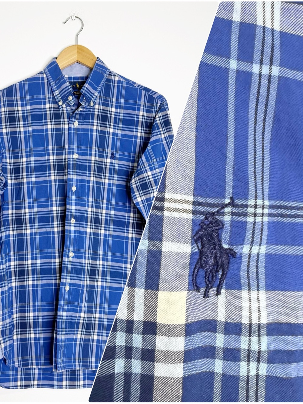 Ralph Lauren Men’s Small Blue Plaid Cotton Stretch Button Down Shirt